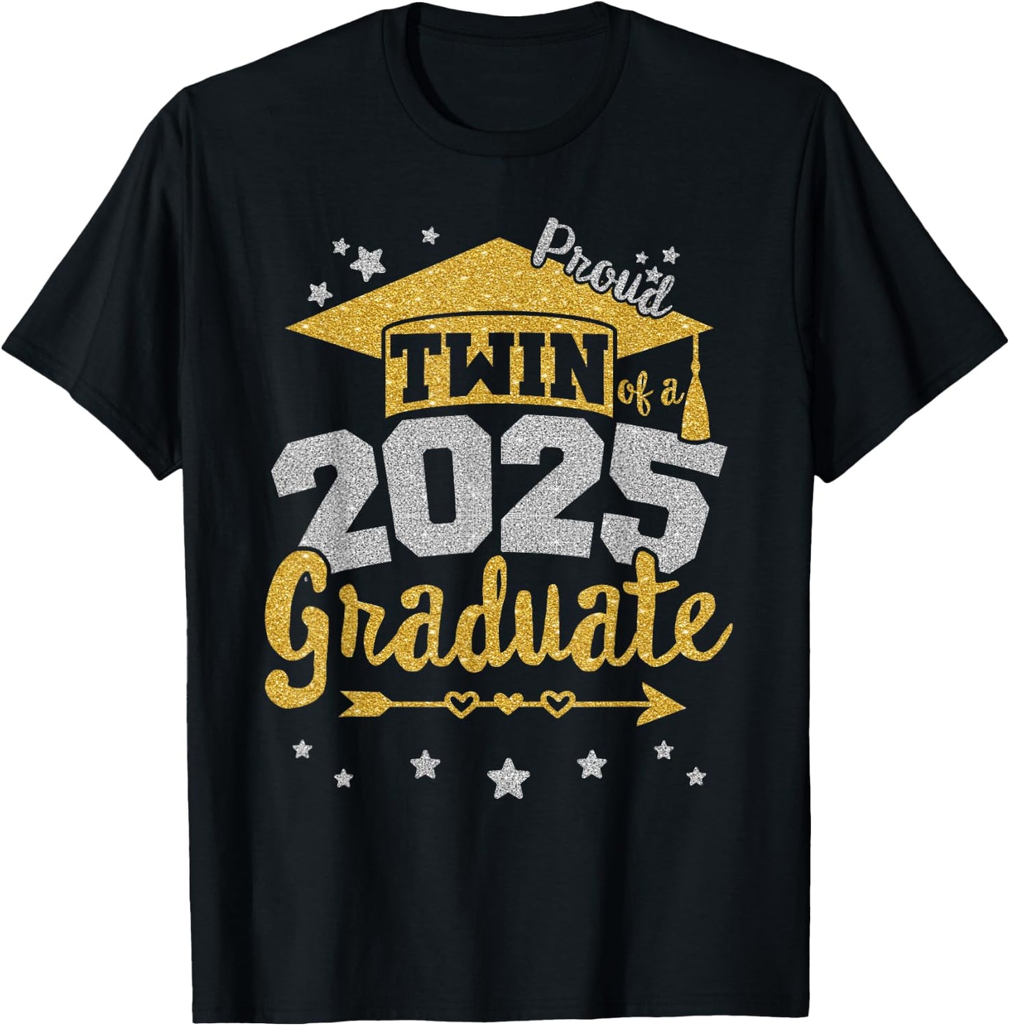 Proud Twin of a 2025 Graduate Team 25 Senior Graduation T-Shirt - T-Shirt | Black