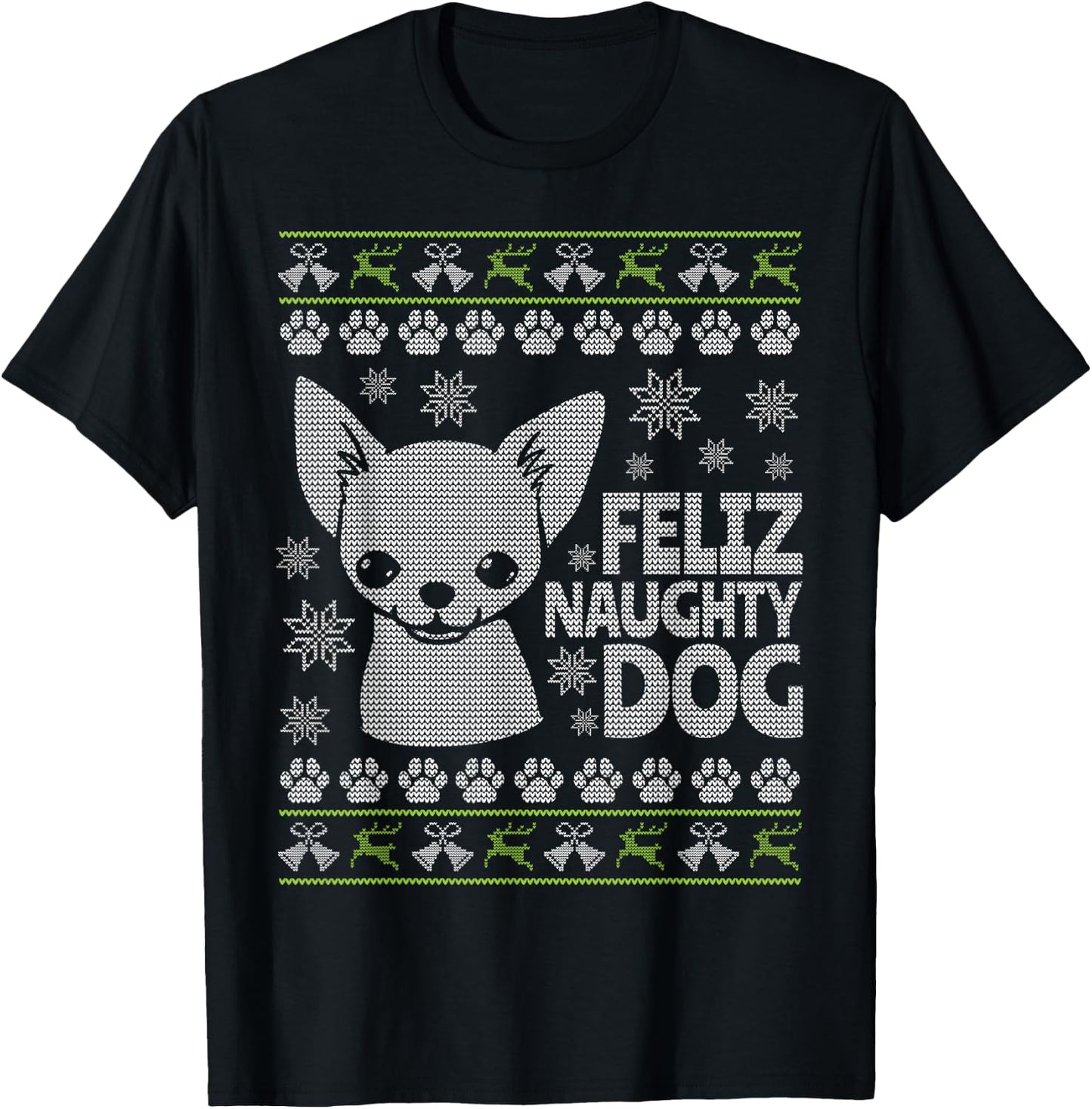 Ugly Christmas Chihuahua - Cute Feliz Naughty Dog T-Shirt - T-Shirt | Black