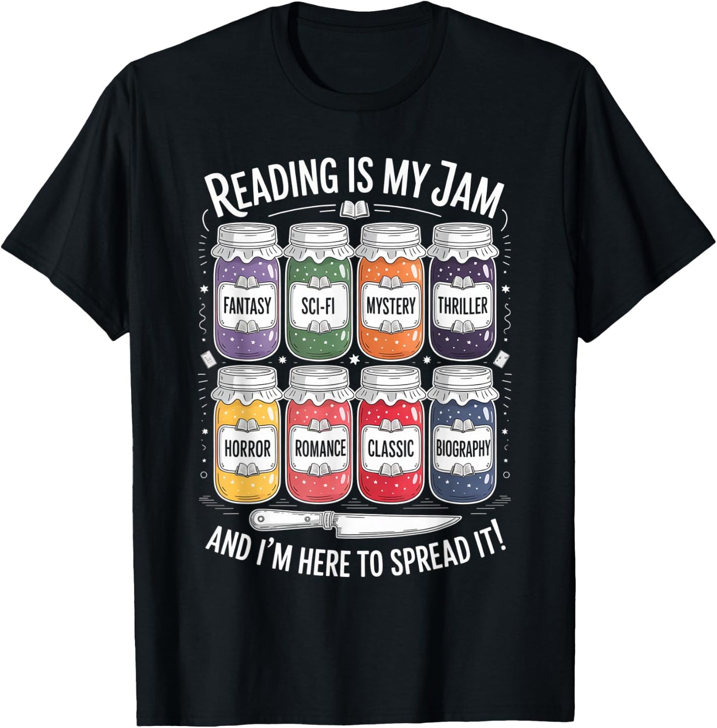 Reading is My Jam Funny Book Lover Pun Librarian Bookworm T-Shirt - T-Shirt | Black