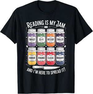 Reading is My Jam Funny Book Lover Pun Librarian Bookworm T-Shirt - T-Shirt | Black