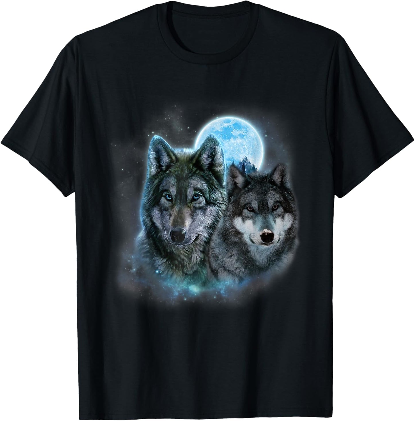 Two Wolves Howling In The Dark at the Moon Halloween Costume T-Shirt - T-Shirt | Black
