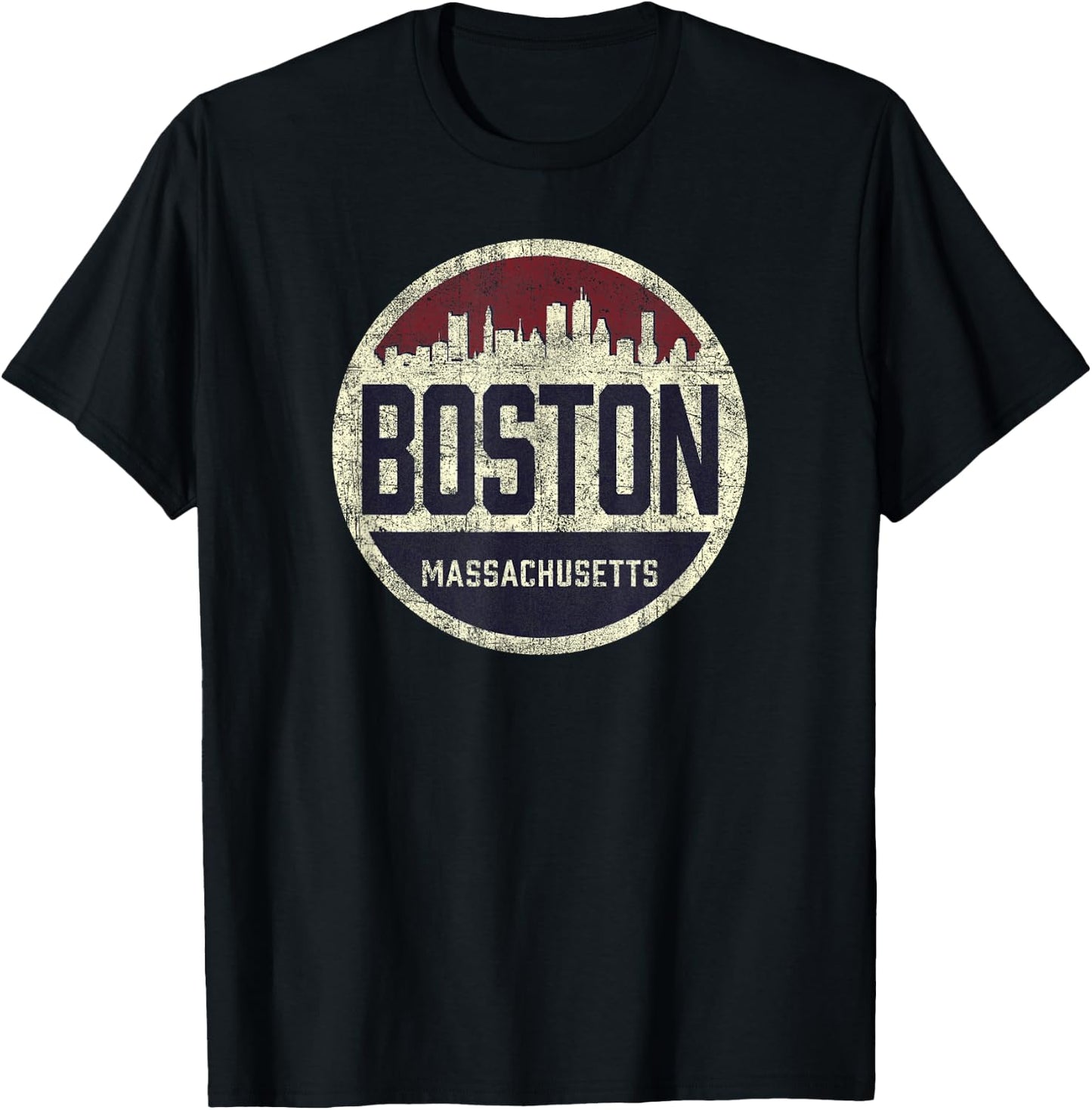 Retro Boston Massachusetts Skyline distressed graphic T-Shirt - T-Shirt | Black