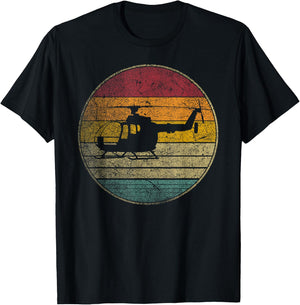 Helicopter Pilot Flying - Retro Style Vintage 80s Funny T-Shirt - T-Shirt | Black