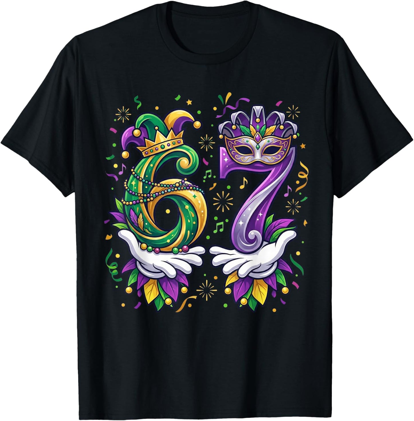 Mardi Gras 67 Meme Six Seven Hands 6 7 New Orleans Carnival T-Shirt - T-Shirt | Black