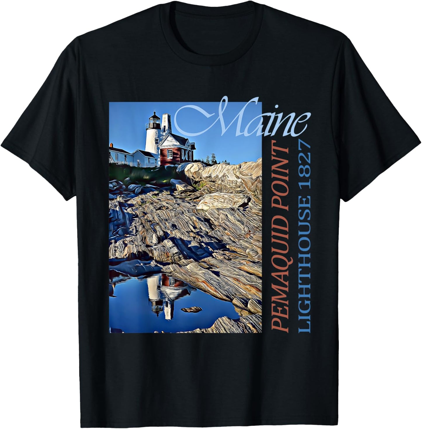 Pemaquid Point Lighthouse Maine 1827 Design T-Shirt - T-Shirt | Black