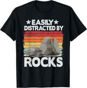 Easily Distracted By Rocks Collector Mineral Retro Geologist T-Shirt - T-Shirt | Black