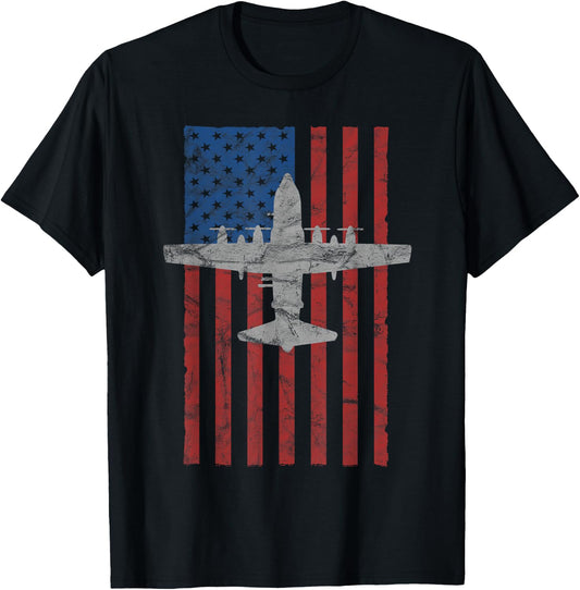 AC-130 Gunship Airplane Color Vintage Flag T-Shirt - T-Shirt | Black