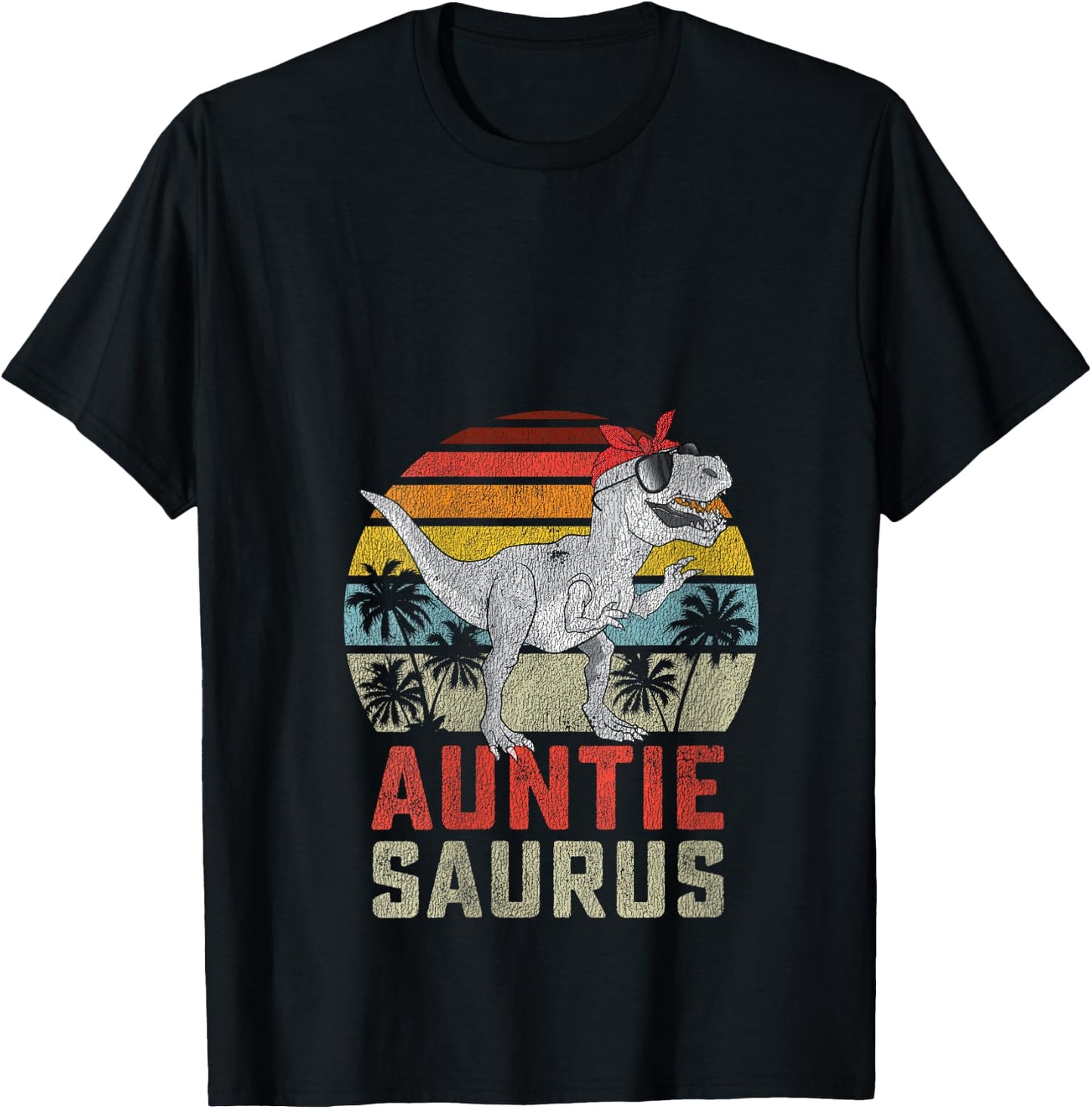 Auntiesaurus T Rex Dinosaur Auntie Saurus Family Matching V-Neck T-Shirt - T-Shirt | Black