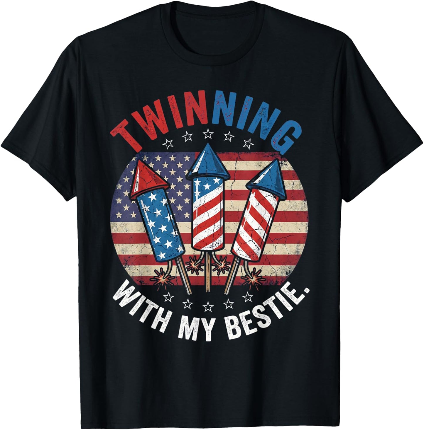 Twinning with My Bestie Patriotic 4th of July Matching T-Shirt - T-Shirt | Black