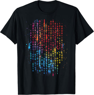 Binary Code Matrix Illuminated Numerals 3D Effect T-Shirt - T-Shirt | Black