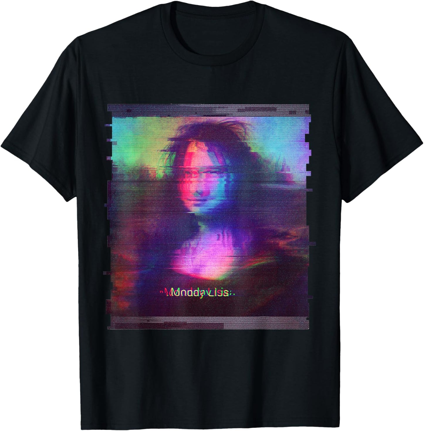 Trippy Glitch Aesthetic Vaporwave Monday Lisa Parody Art T-Shirt - T-Shirt | Black