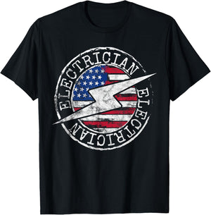 Electrician American Flag Electrical Gift USA Stamp Style Kids Men T-Shirt - T-Shirt | Black