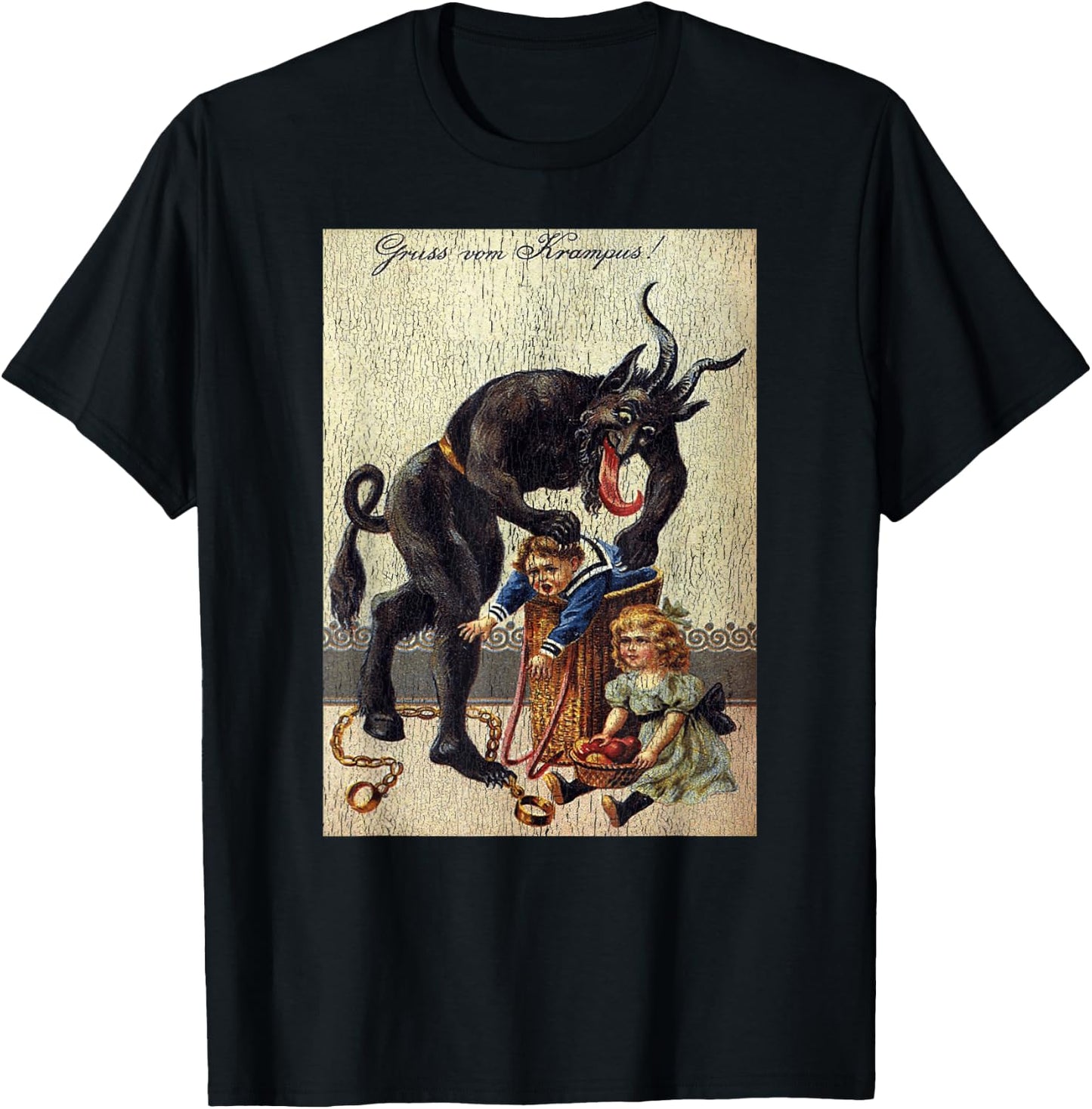 Gruss Vom Krampus Horror Christmas Art Creepy Evil Santa Fun T-Shirt - T-Shirt | Black