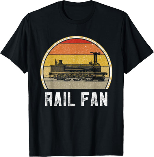 Train Lovers Men Vintage Train Rail Fan Railfanning Railroad T-Shirt - T-Shirt | Black