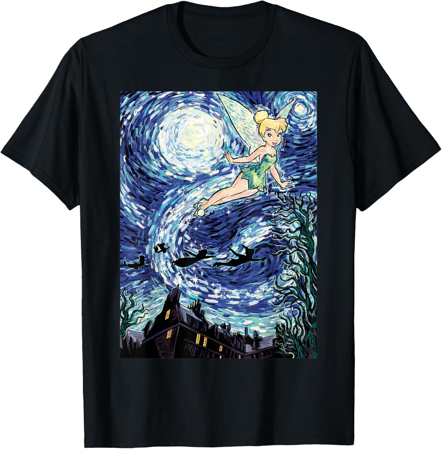 Disney Peter Pan Tinker Bell Starry Night Portrait T-Shirt - T-Shirt | Black