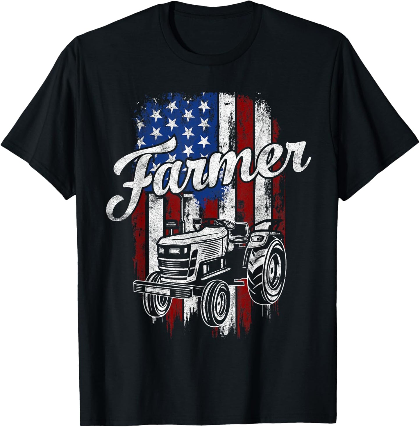 Farmer American Flag Farming Gift Usa Patriotic Distressed Kids Men T-Shirt - T-Shirt | Black