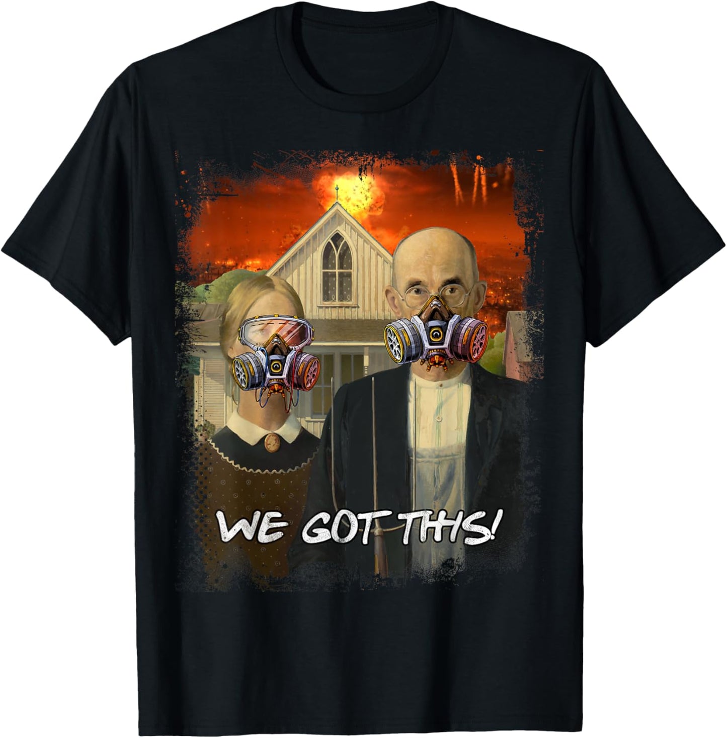 Preppers Gifts American Gothic Parody Doomsday Survival Gear T-Shirt - T-Shirt | Black