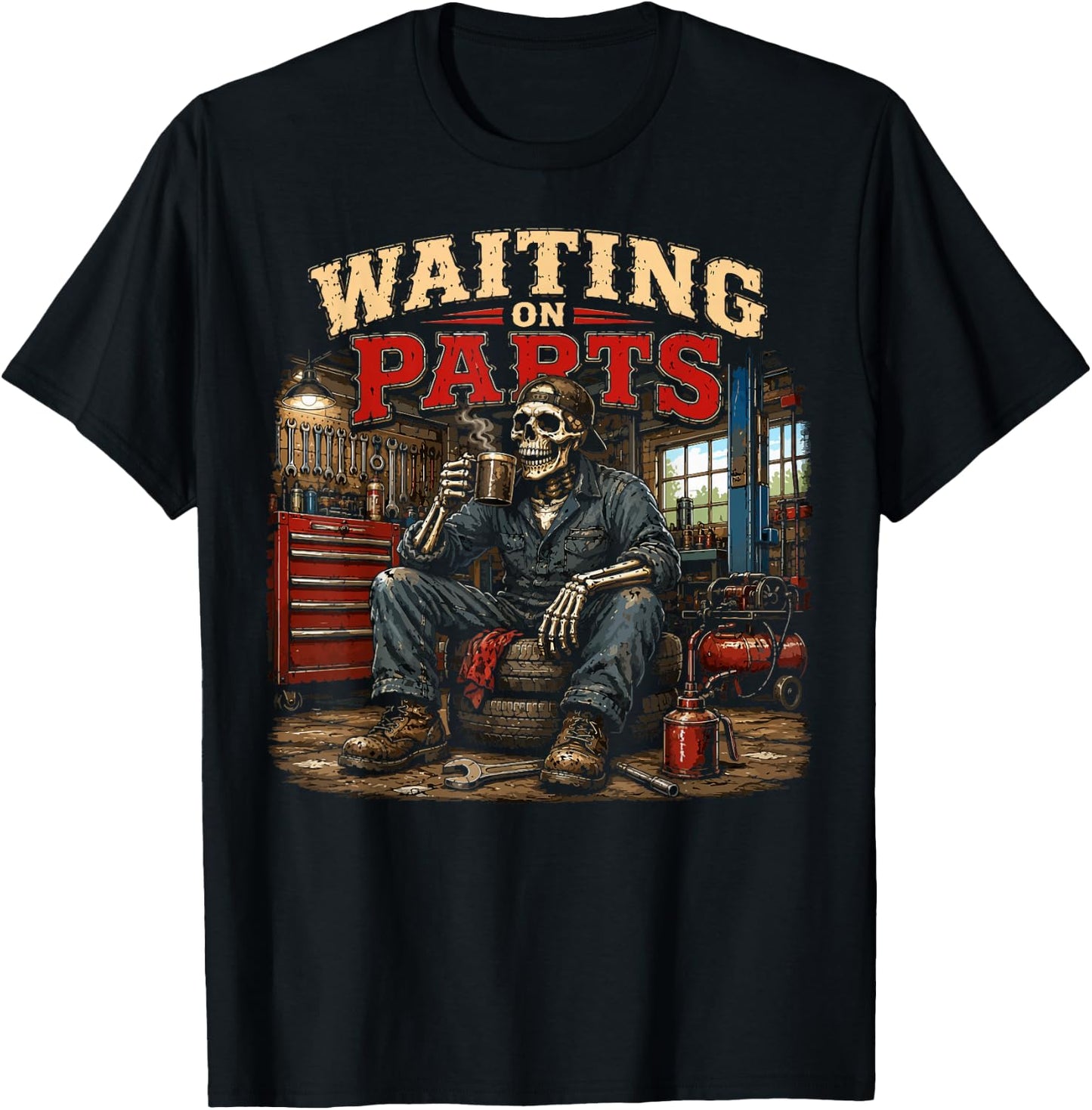 Mechanic Men Auto Repair Waiting on Parts Car Technician T-Shirt - T-Shirt | Black