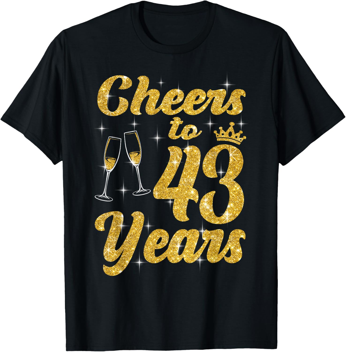 Cheers To 43 Years Old Queen Cute 43rd Birthday Party Women T-Shirt - T-Shirt | Black