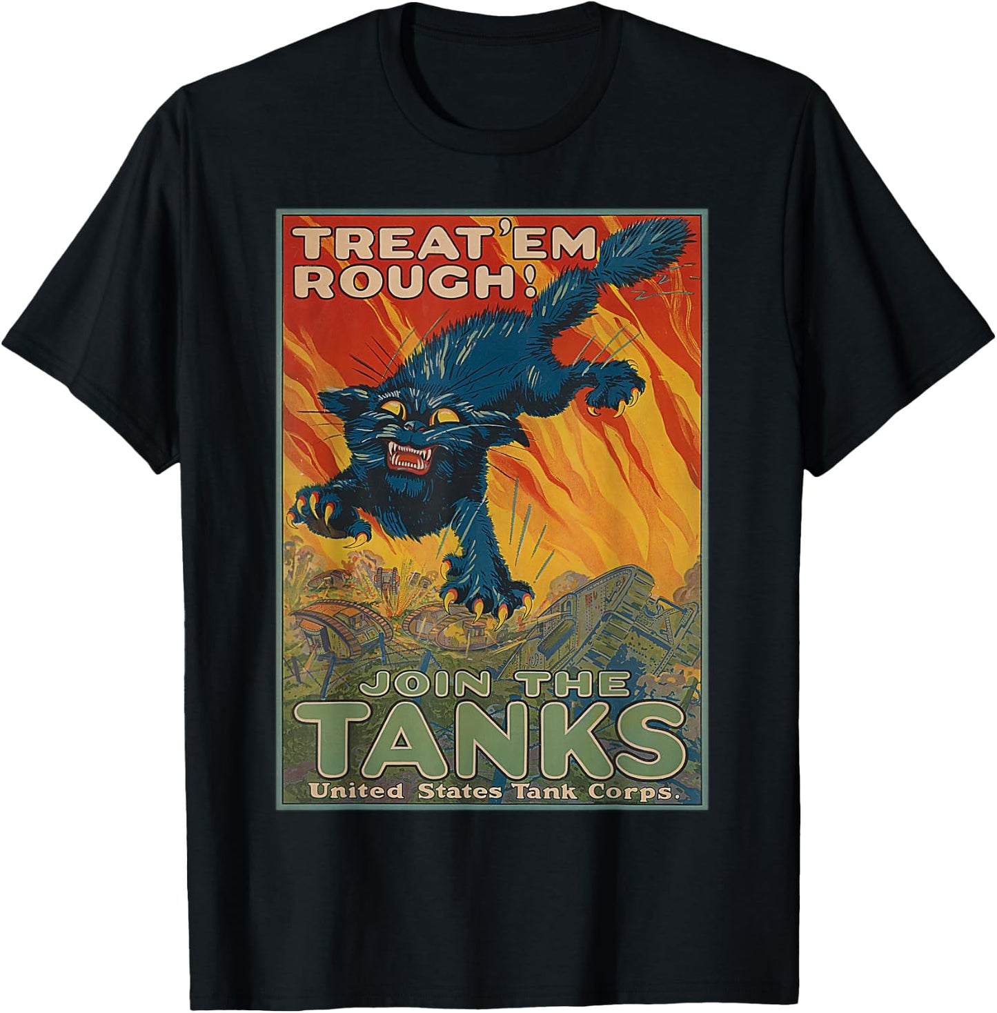 United States Tanks Corps Cat WWII WW2 Tank T-Shirt - T-Shirt | Black