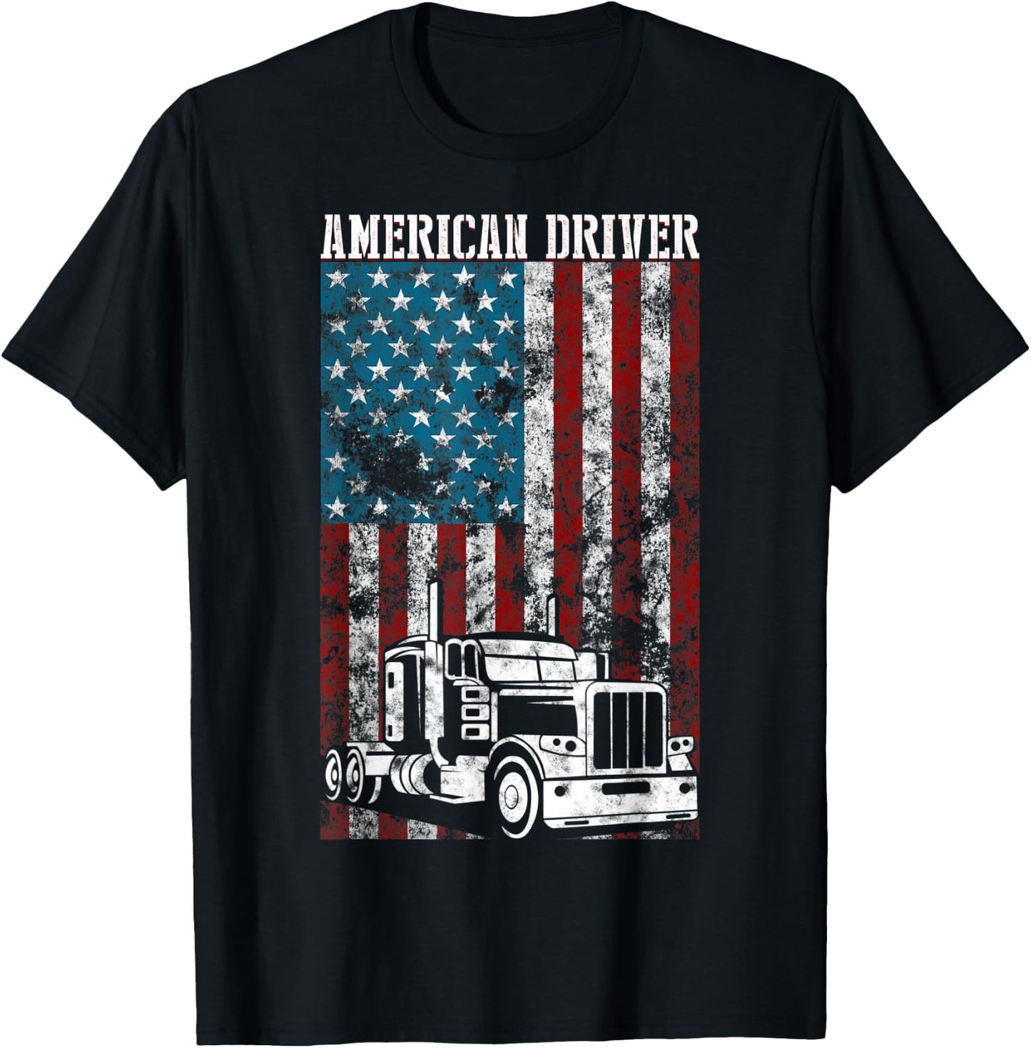 American Flag Big Rig Semi-Trailer Truck Driver gift Men T-Shirt - T-Shirt | Black