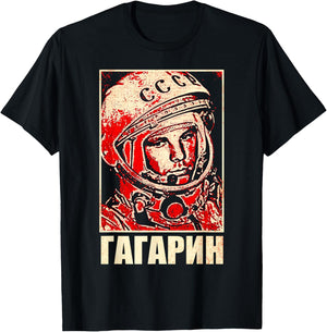 Yuri Gagarin Astronaut Cosmonaut Soviet Union Space Cyrillic T-Shirt - T-Shirt | Black