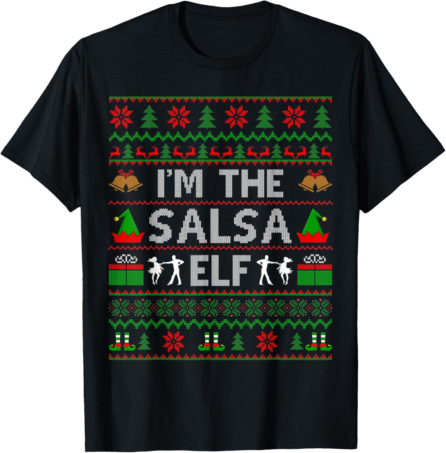 Family Matching Dancing Ugly Santa Salsa Dance Christmas T-Shirt - T-Shirt | Black