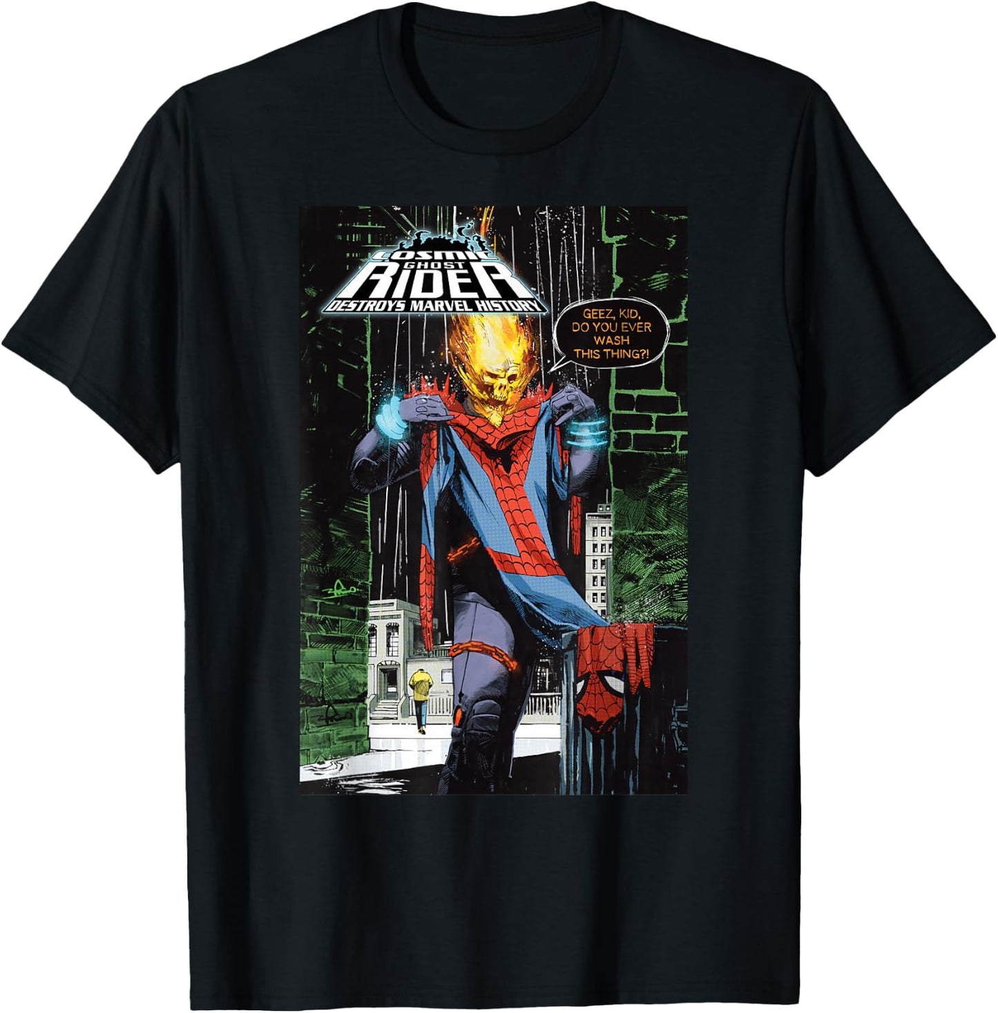 Marvel Ghost Rider Destroys Marvel History Comic Book Cover T-Shirt - T-Shirt | Black
