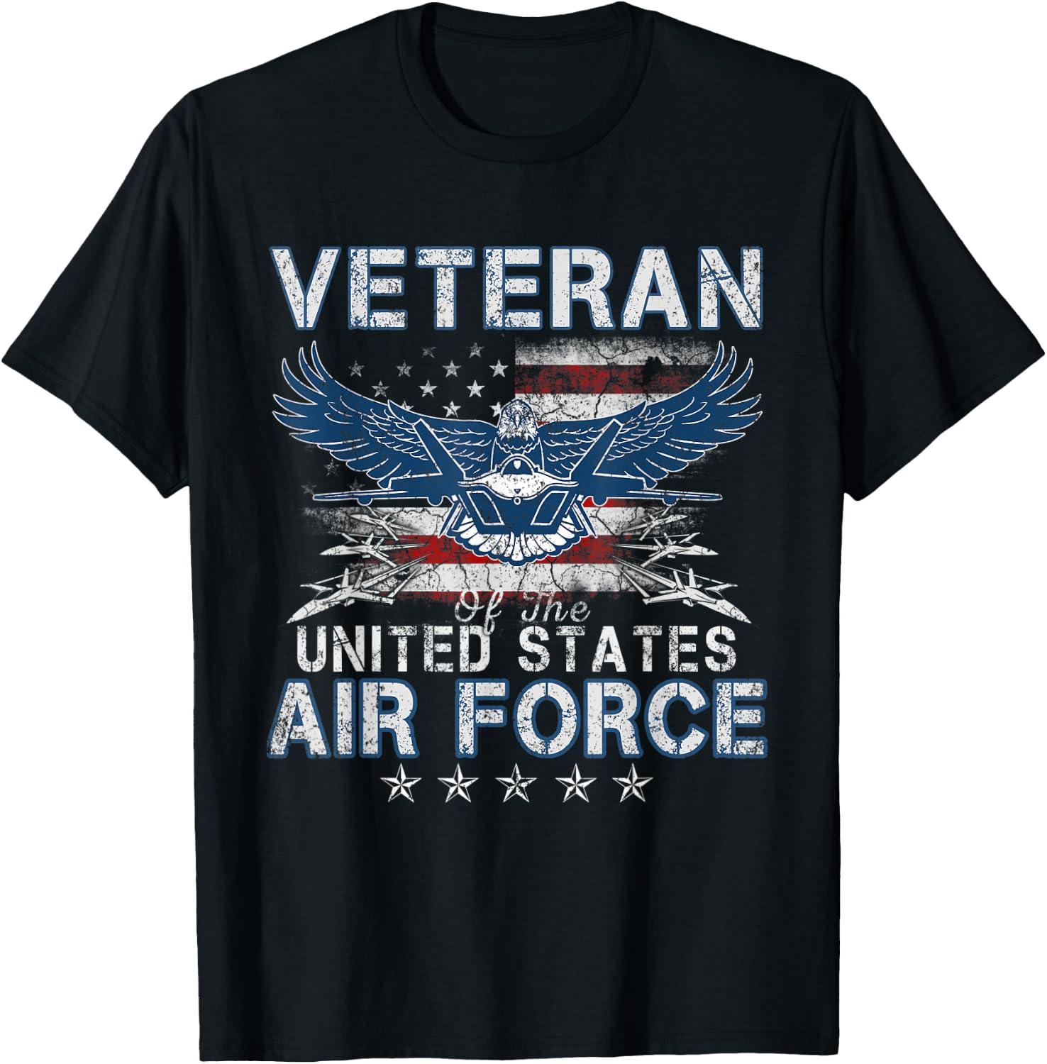 Proud US Air Force Veteran USA Flag Patriotic Vintage T-Shirt - T-Shirt | Black