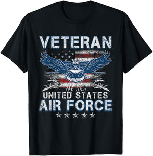 Proud US Air Force Veteran USA Flag Patriotic Vintage T-Shirt - T-Shirt | Black