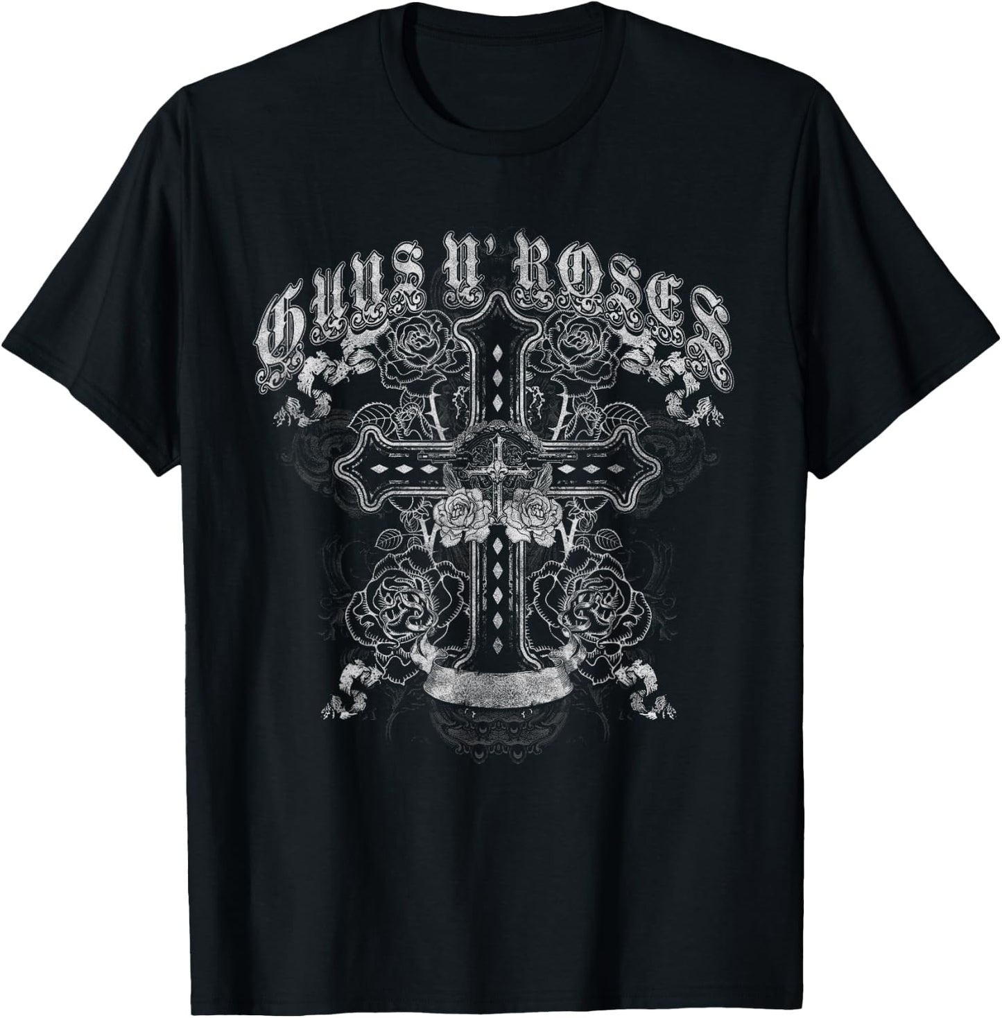 Guns N' Roses Official Vintage White Cross T-Shirt - T-Shirt | Black