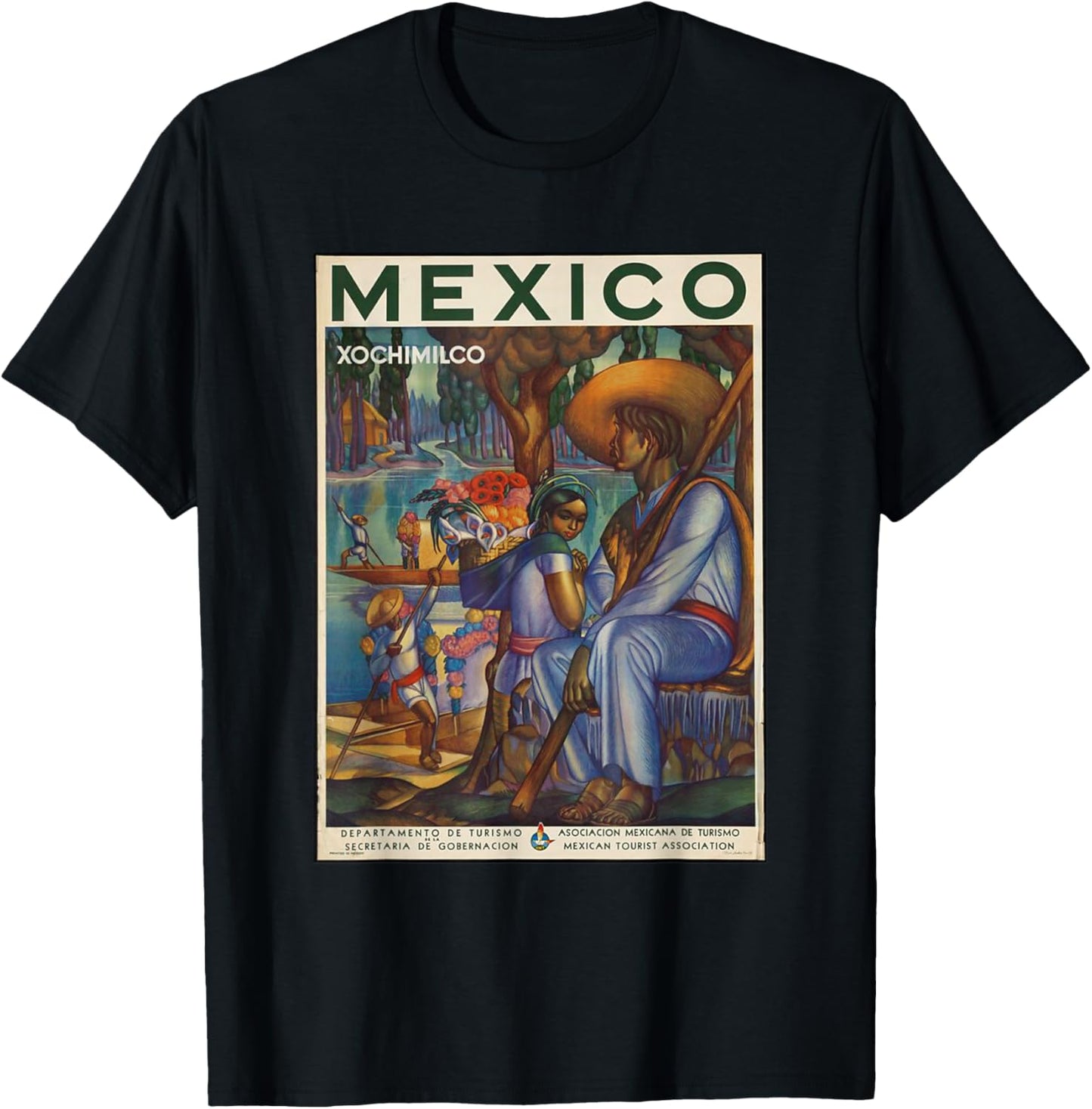Mexico Retro Vintage Xochimilco Mexican Life Print T-Shirt - T-Shirt | Black