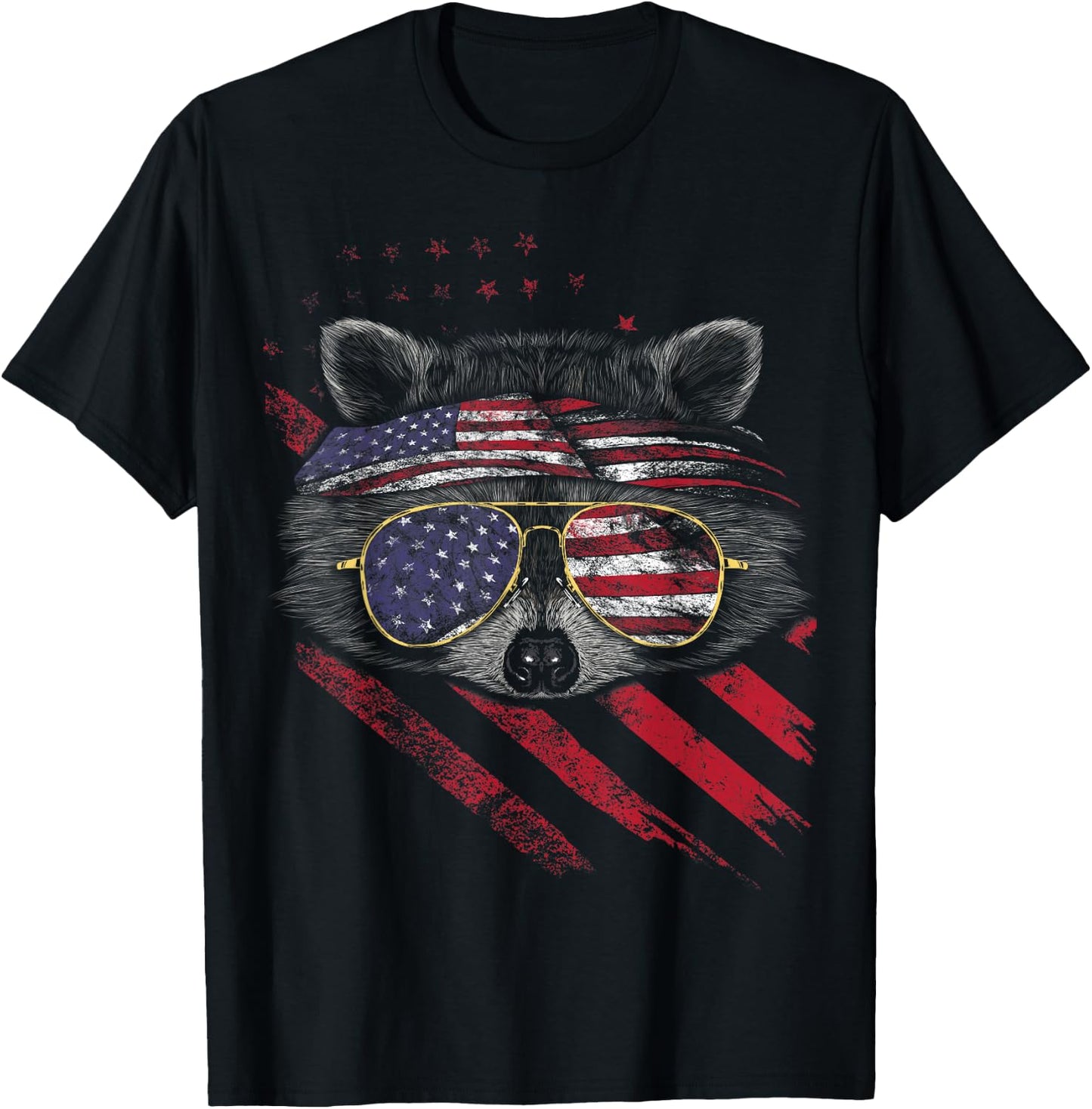 Raccoon American Flag Patriotic 4th of July Trash Panda T-Shirt - T-Shirt | Black