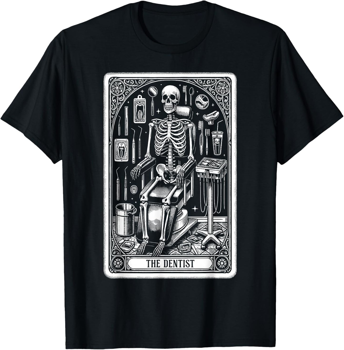 Tarot Card Dentist Dental Assistant Skeleton Witch Vibes T-Shirt - T-Shirt | Black