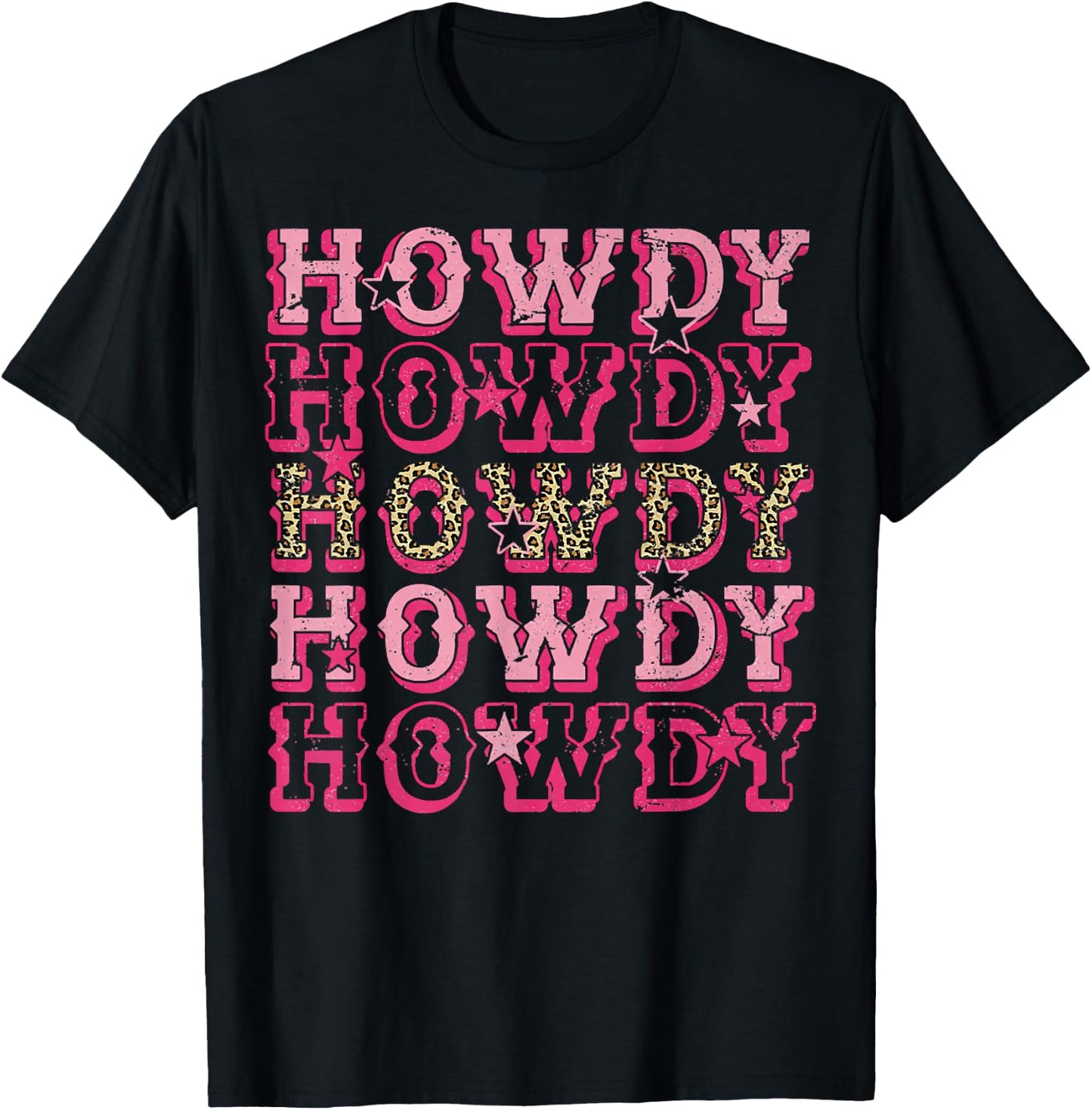 Howdy Pink Leopard Western Cowgirl T-Shirt - T-Shirt | Black