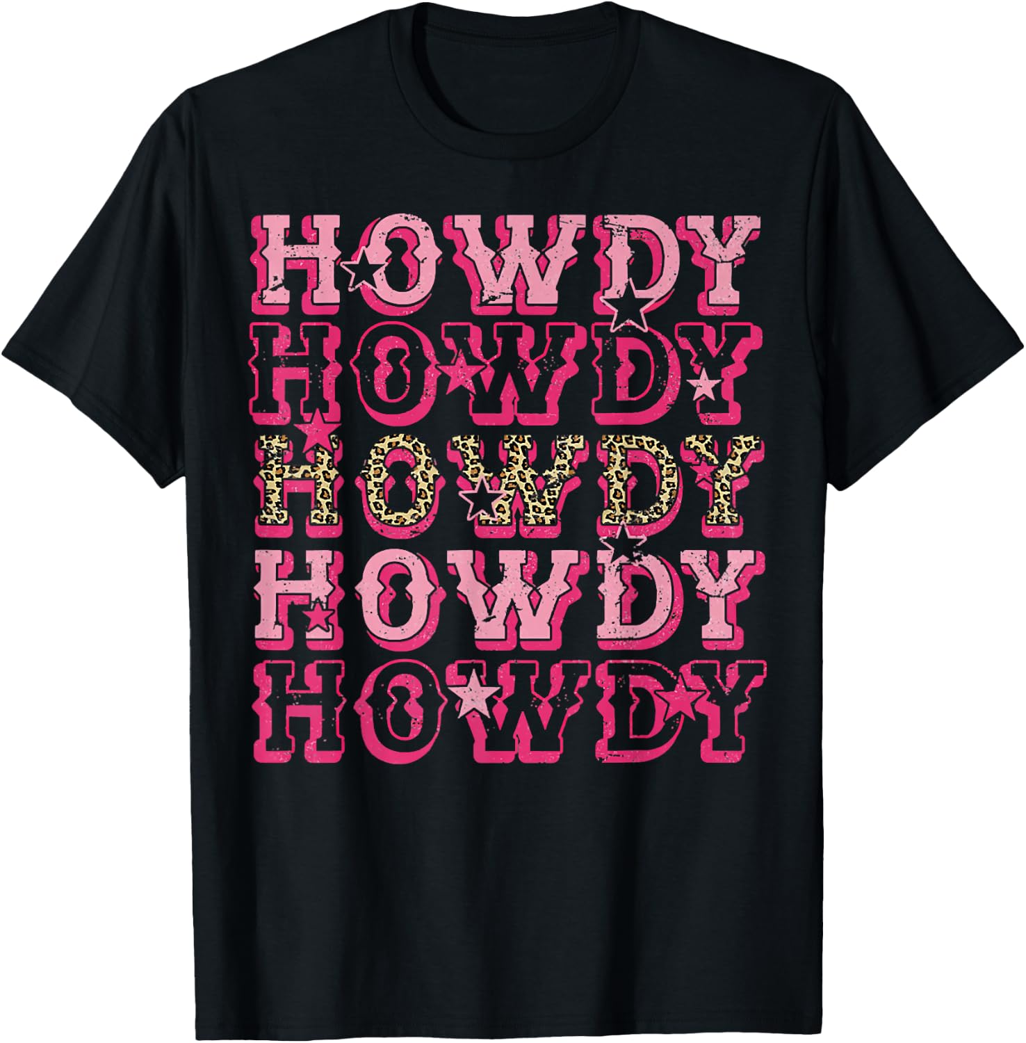 Howdy Pink Leopard Western Cowgirl T-Shirt - T-Shirt | Black