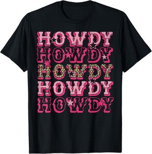 Howdy Pink Leopard Western Cowgirl T-Shirt - T-Shirt | Black