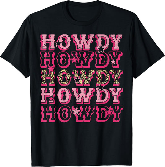 Howdy Pink Leopard Western Cowgirl T-Shirt - T-Shirt | Black