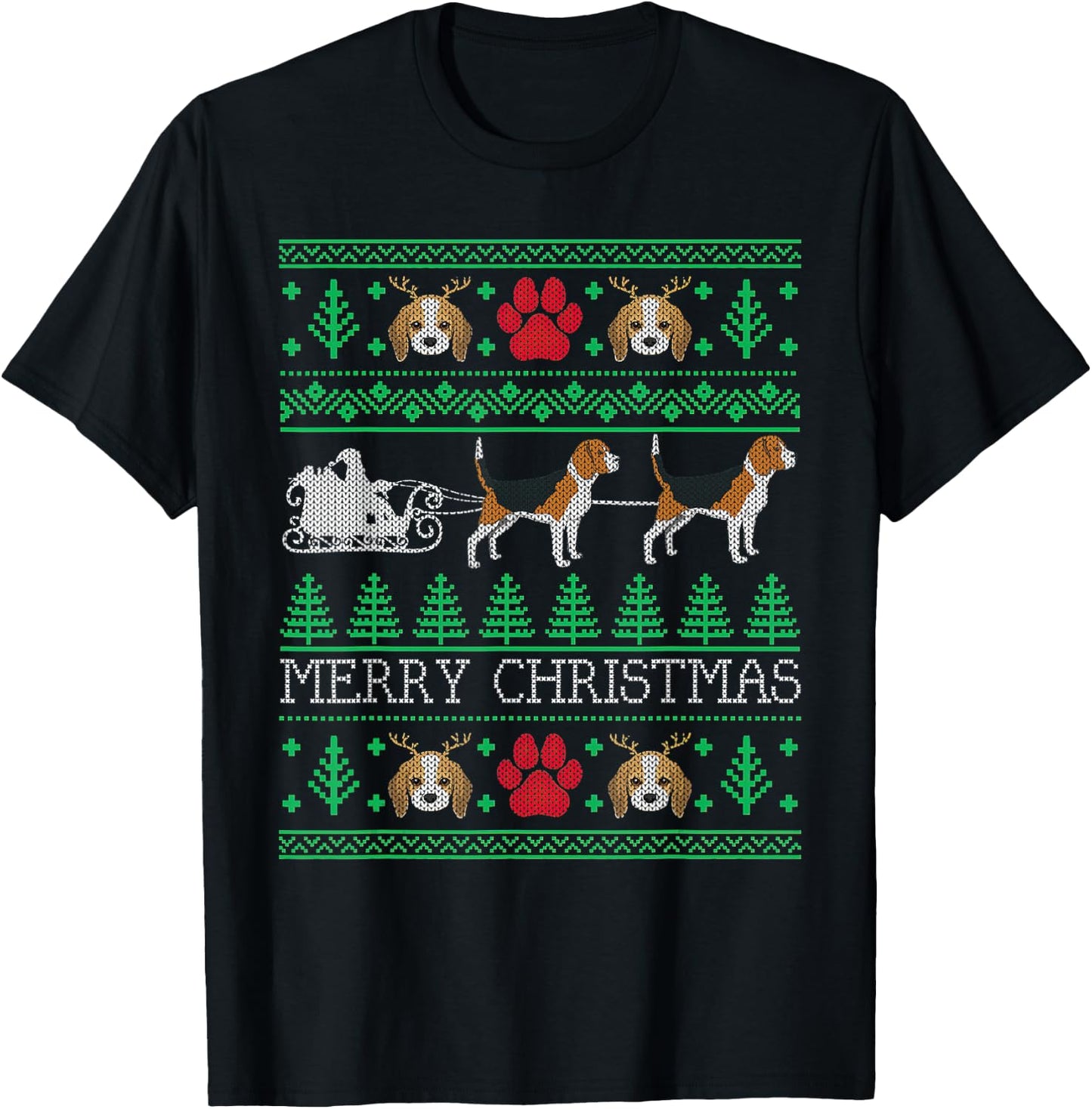 Christmas Beagle Dog Lovers Beagle Ugly Men Women Kids T-Shirt - T-Shirt | Black