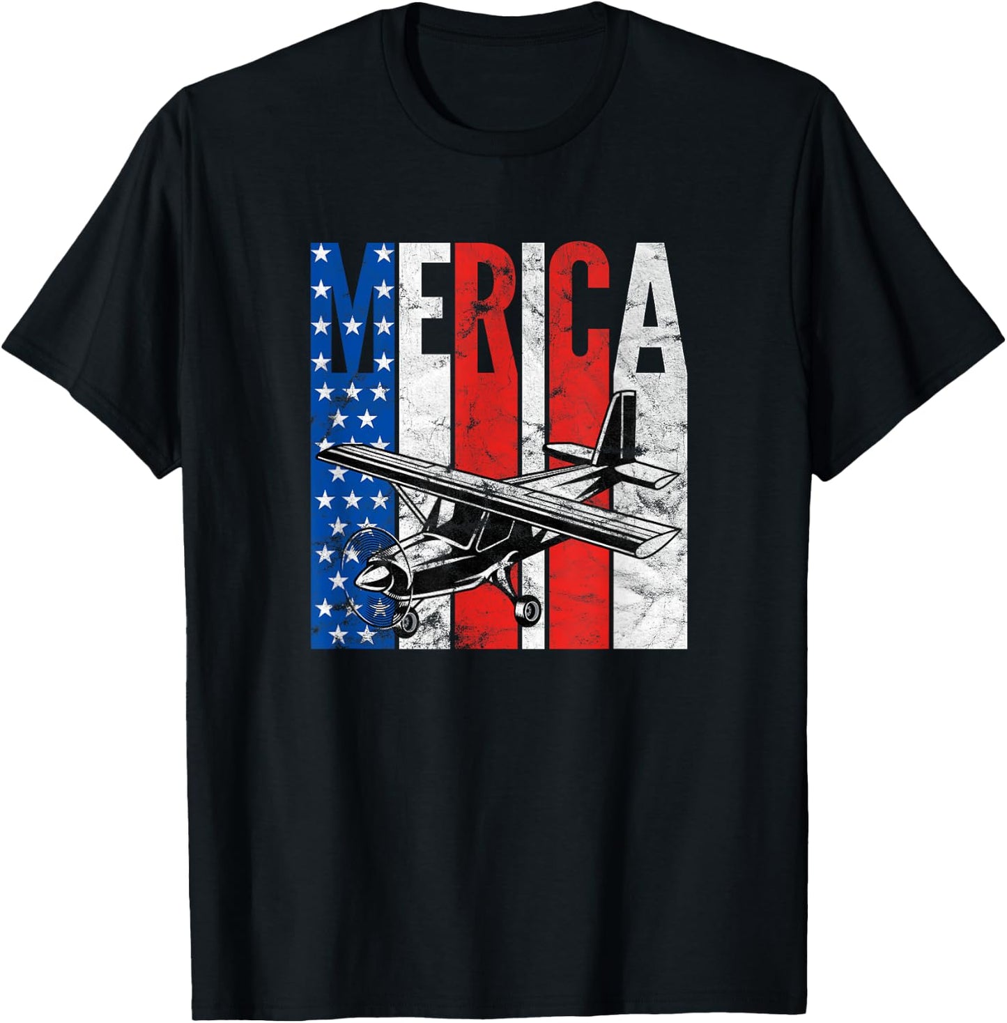 American Flag Merica Aviation Pilot 4th Of July Airplane T-Shirt - T-Shirt | Black