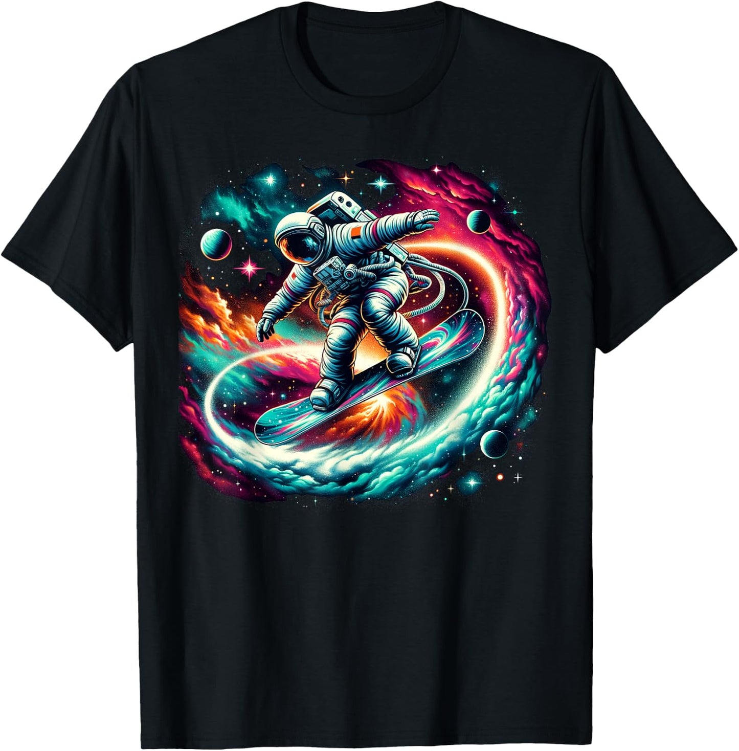 Snowboard on Snowboarder Astronaut Snowboarding T-Shirt - T-Shirt | Black