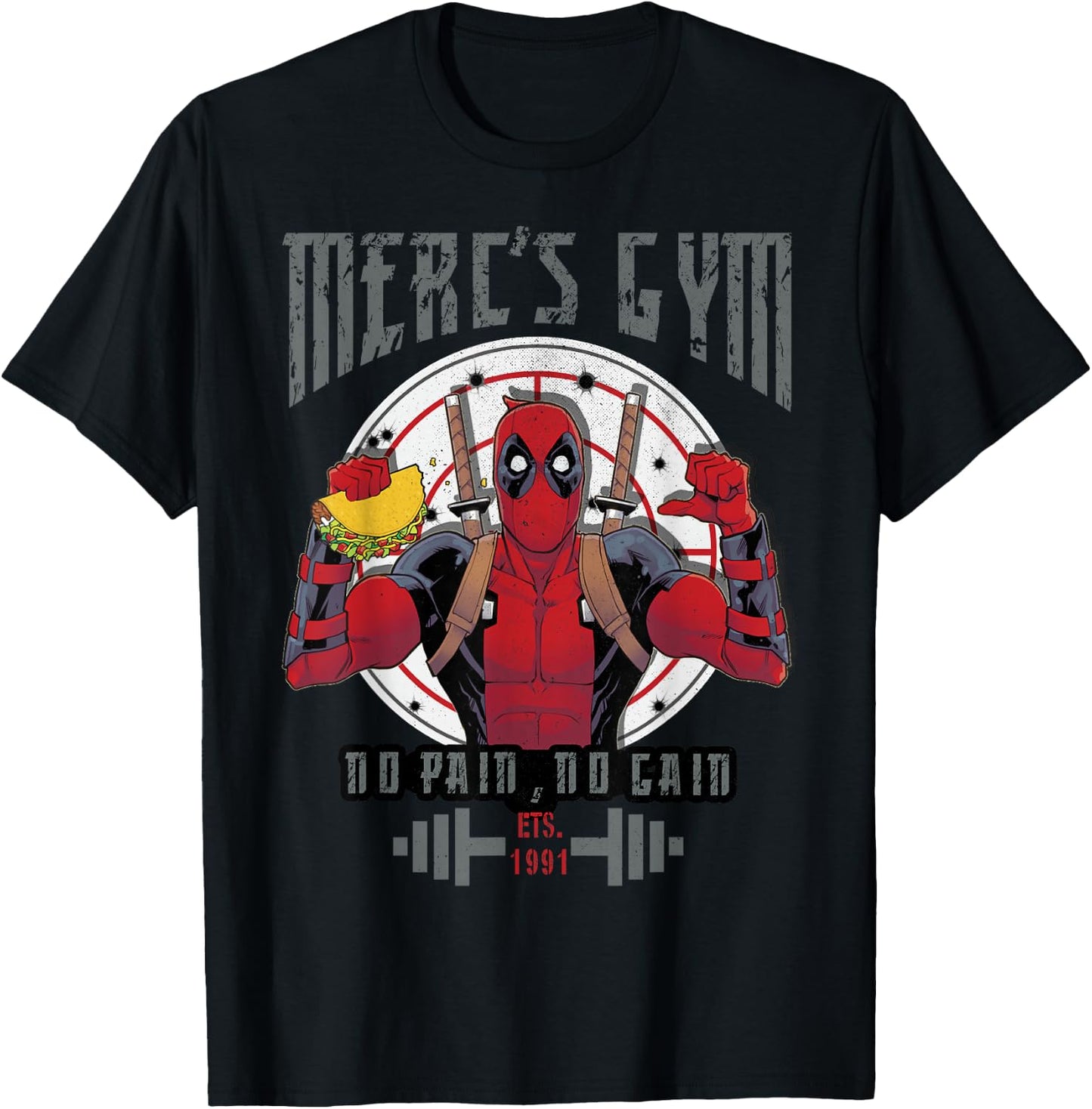 Marvel Deadpool Merc's Gym No Pain No Gain T-Shirt - T-Shirt | Black
