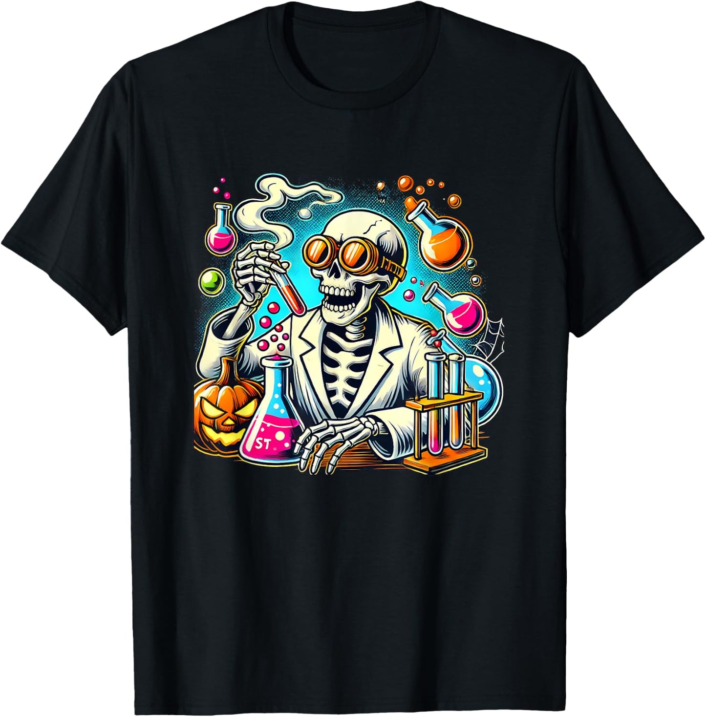 Halloween Skeleton Chemist Scientist T-Shirt - T-Shirt | Black
