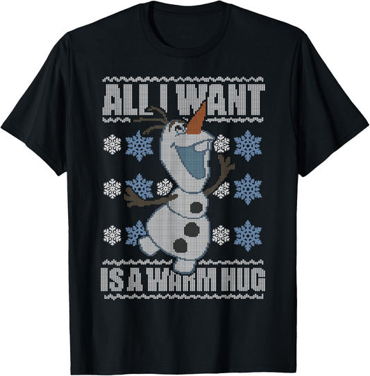 Disney Frozen Olaf All I Want Is A Warm Hug Ugly Sweater T-Shirt - T-Shirt | Black