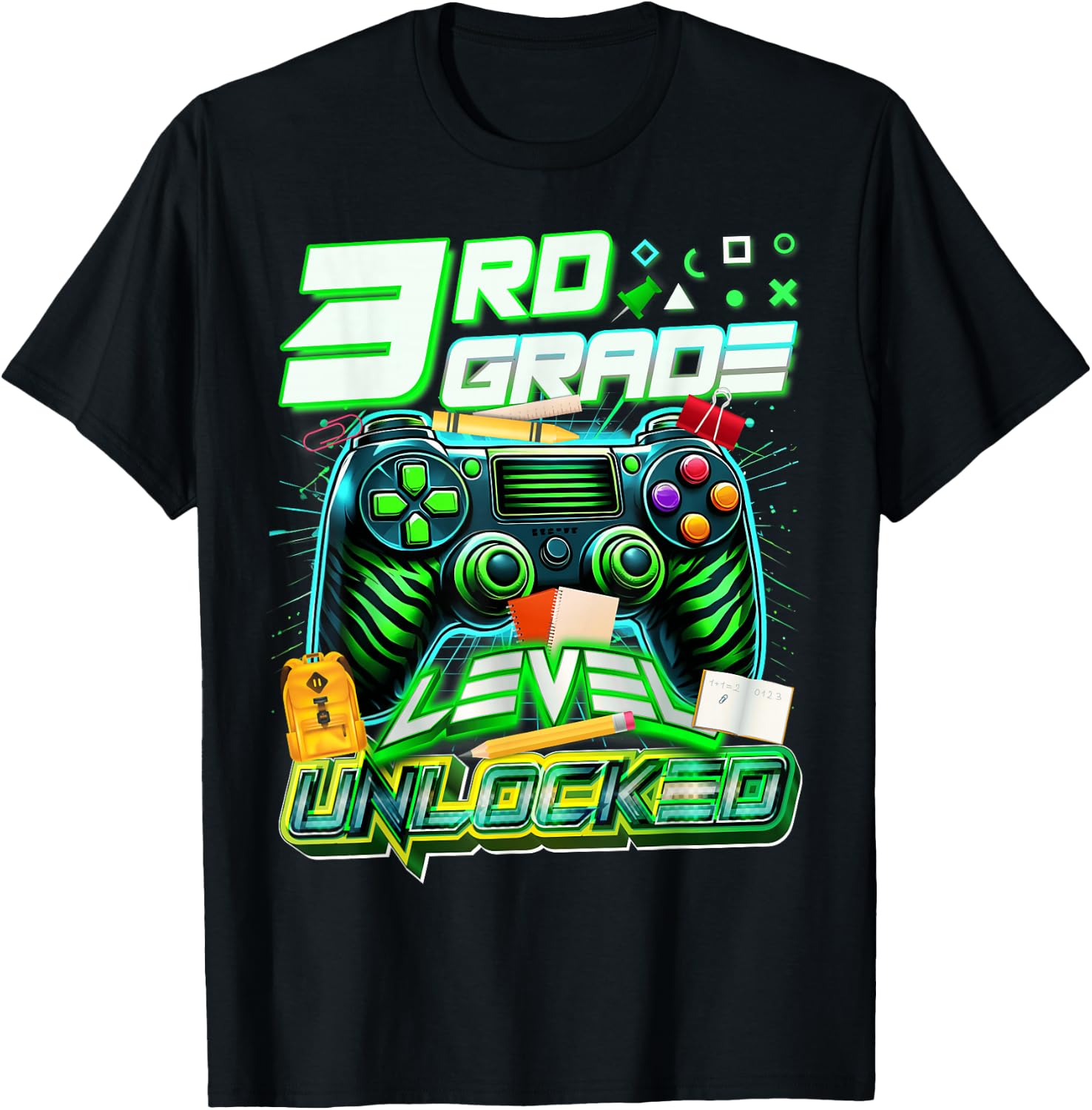 Back To School 3rd Grade Level Unlocked Gamer First Day T-Shirt - T-Shirt | Black