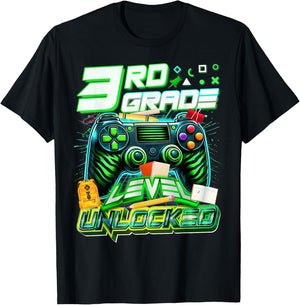 Back To School 3rd Grade Level Unlocked Gamer First Day T-Shirt - T-Shirt | Black