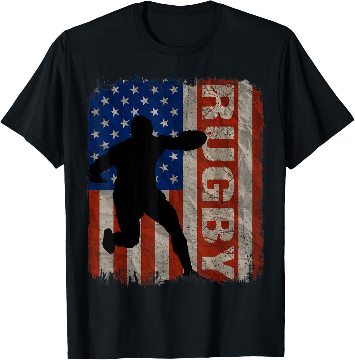 Rugby USA American Flag Vintage 4th Of July Gift T-Shirt - T-Shirt | Black