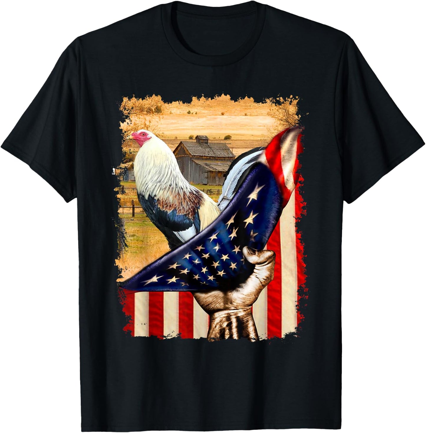 Rooster Shirt US Flag Cock Fight T-Shirt - T-Shirt | Black