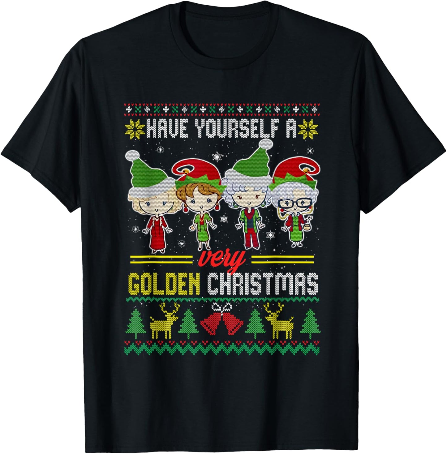 Have Yourself A Very Golden Christmas Xmas Pajamas Ugly T-Shirt - T-Shirt | Black