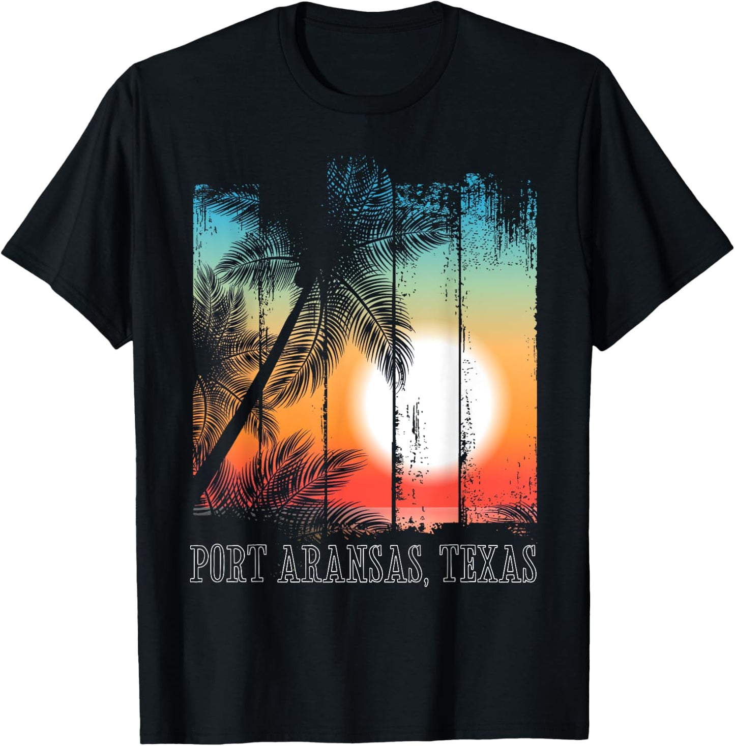 Port Aransas Texas Beach Palms Vacation Surf Sundown T-Shirt - T-Shirt | Black